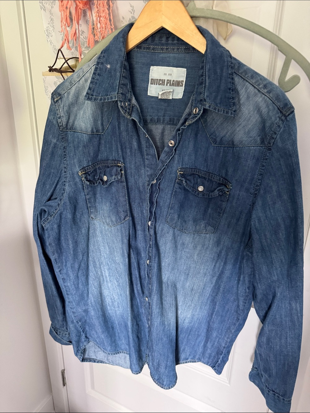 Ditch Plains Washed Denim Button-Up Shirt - Blue